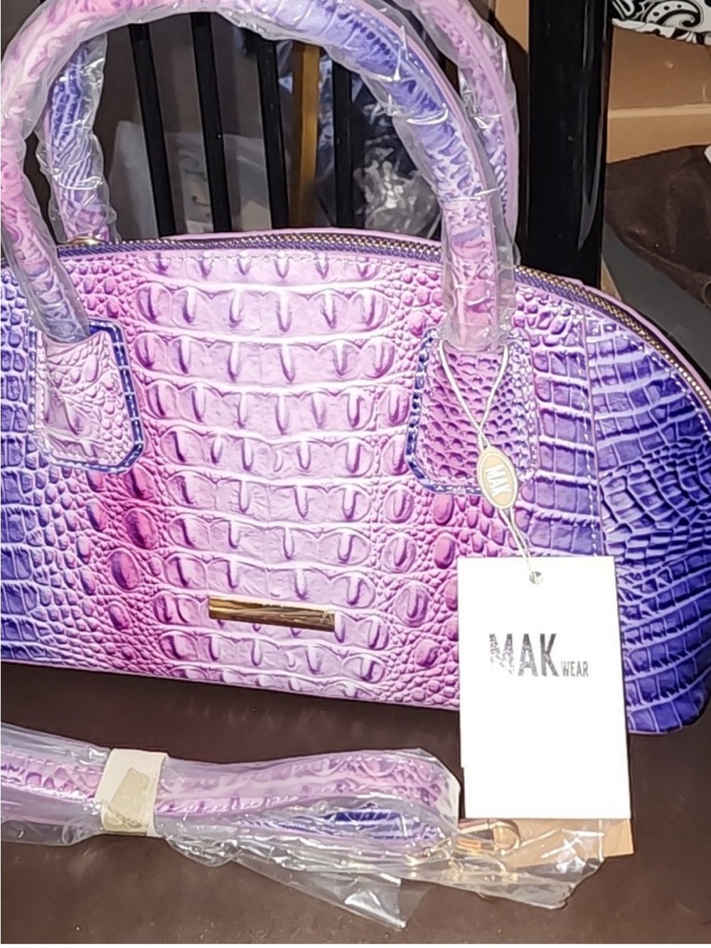 MAK Purple Ombre Croc-Embossed Faux Leather Satchel W/crossbody Nwt Brahmin LIKE